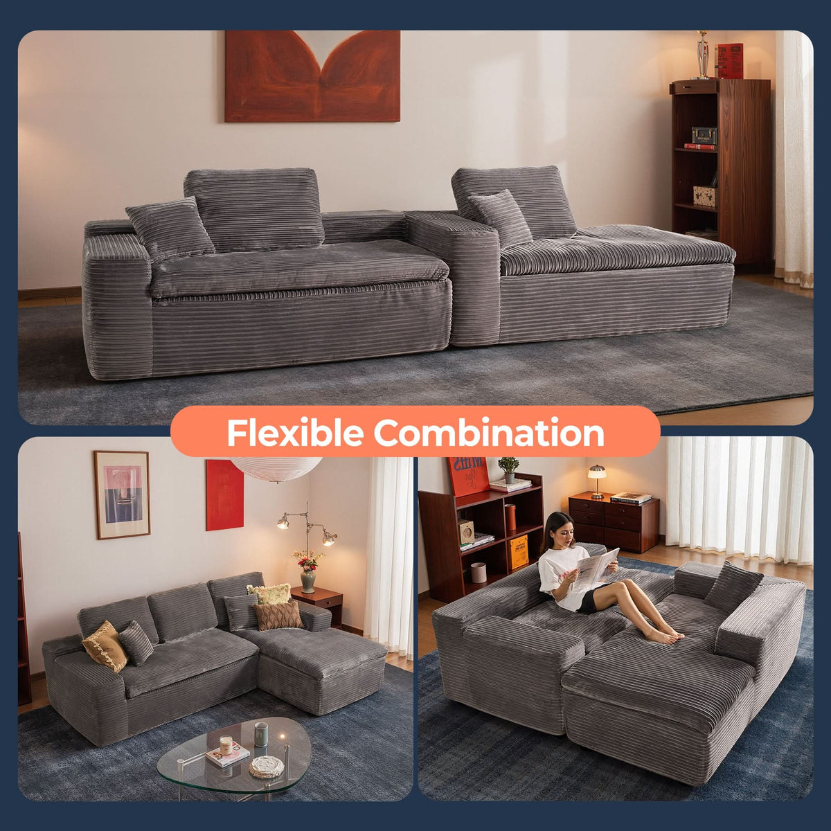 Modular Sectional Sofa with Chaise,Deep Seat Cloud Couch, Modern L-Shape