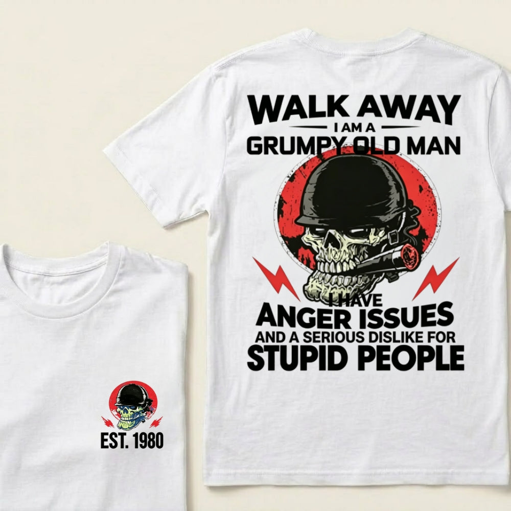 Custom EST.Year Walk Away I Am A Grumpy Old Man Skull Graphic T‑Shirt