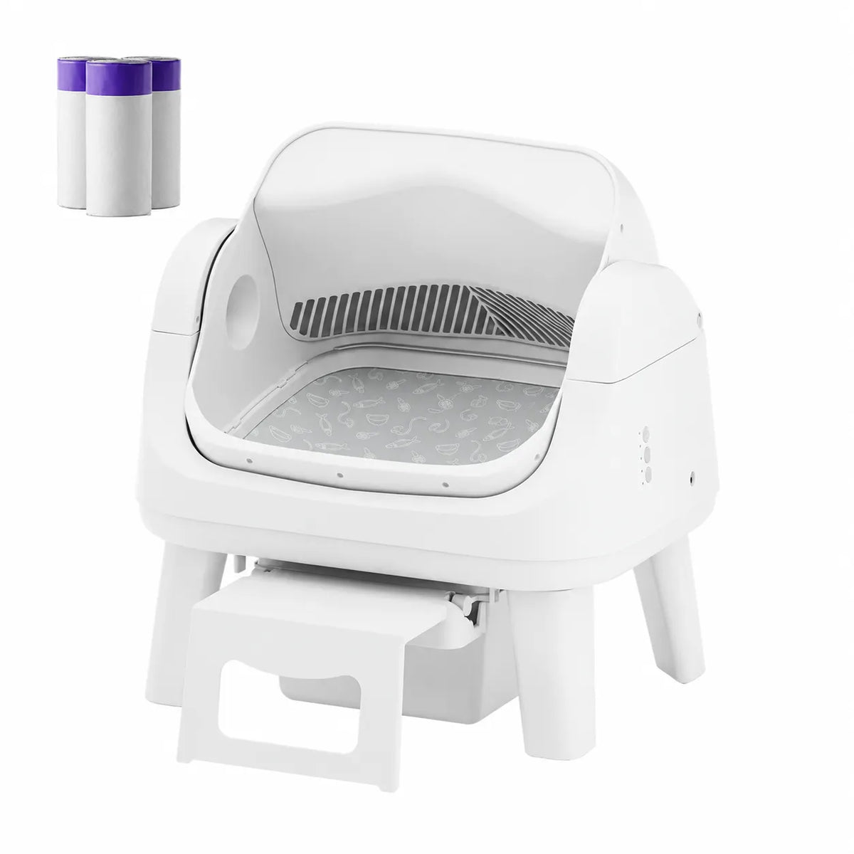 Open-Top Automatic Self-Cleaning Cat Litter Box – Easy-Entry Front Step, Triple Safety Protection and App-Free Operation