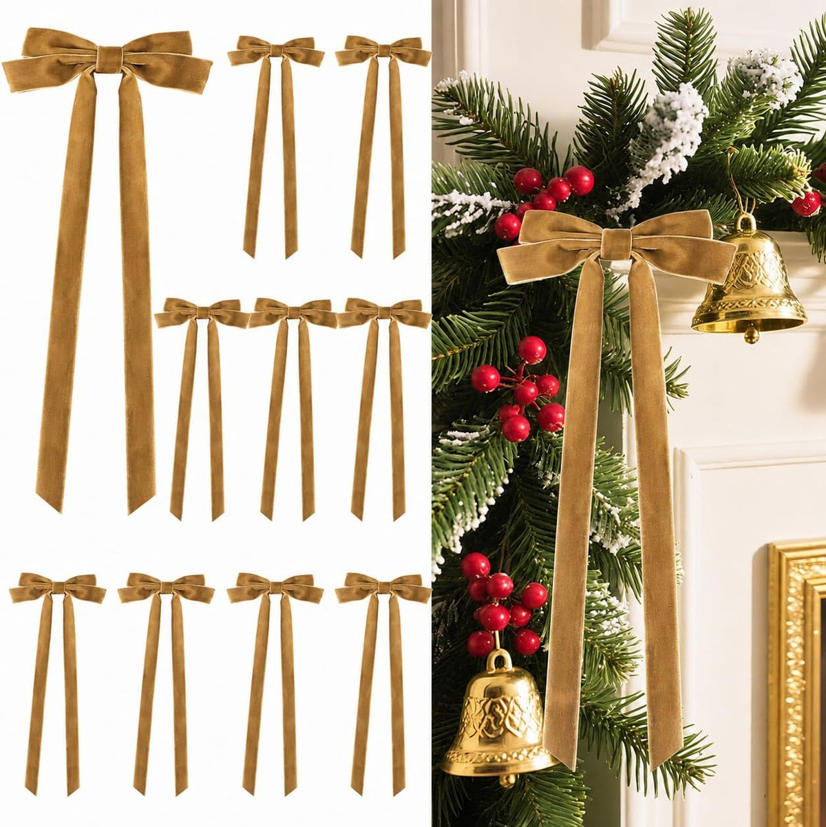 Senjie Velvet Bows for Christmas Tree, Christmas Bows for Gift Wrapping