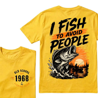 Custom EST.Year I Fish To Avoid People Old School 1968 Bass Fishing Sunset Lake Graphic T-Shirt