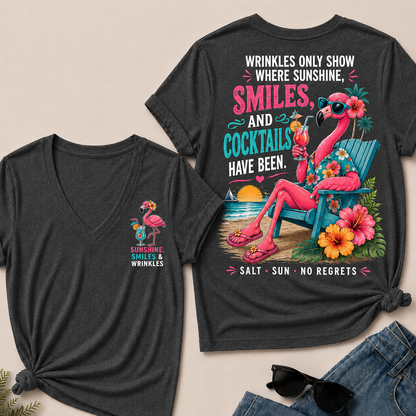 Wrinkles Only Show Where Sunshine, Smiles & Cocktails Have Been V-Neck T-Shirt
