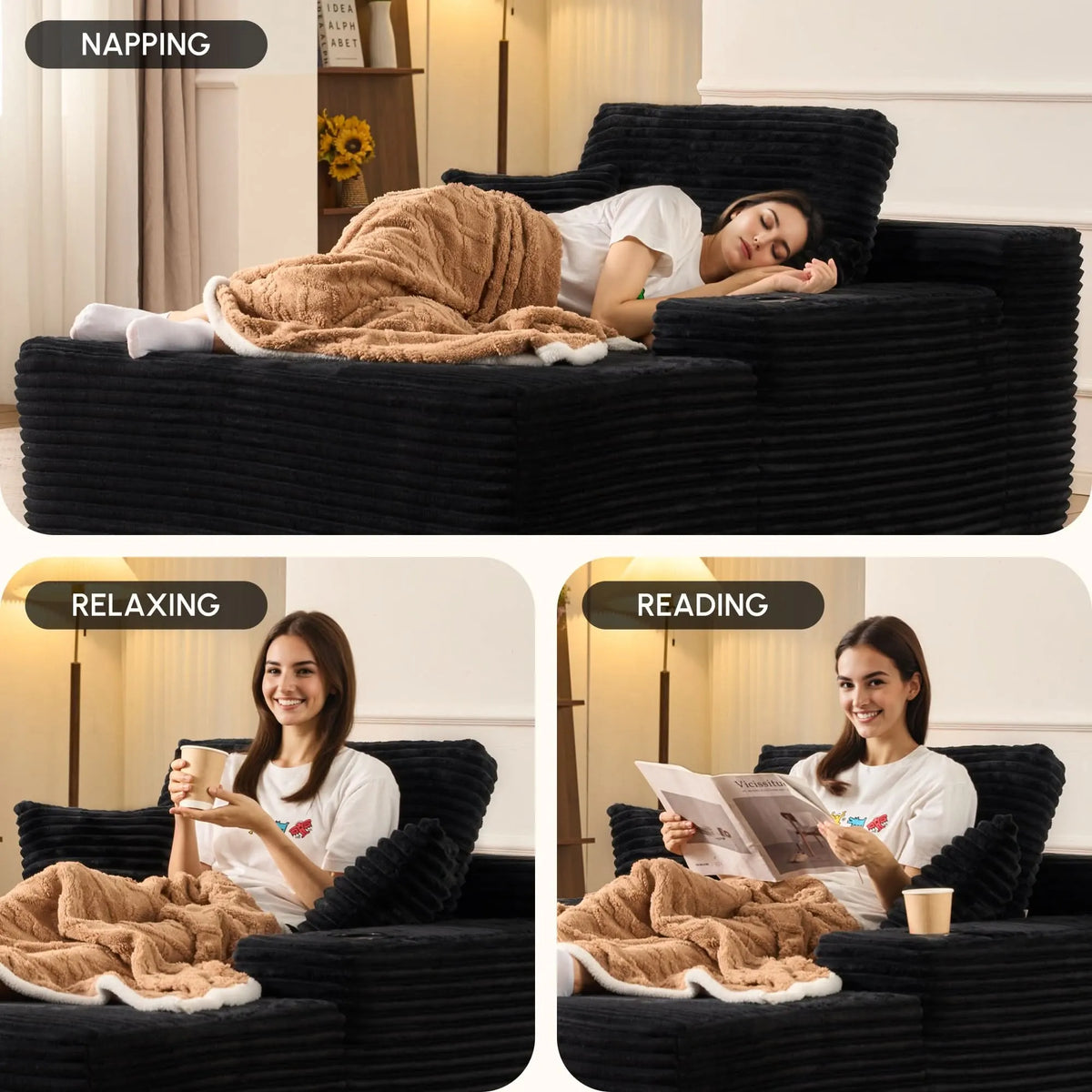 🔥Chaise Lounge Chair with Cup Holders