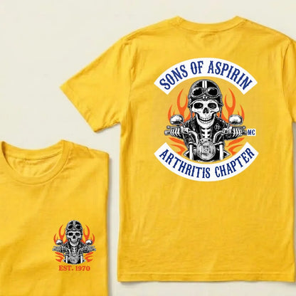 Custom Year Sons Of Aspirin Arthritis Chapter Funny Biker Skull Motorcycle Graphic T-Shirt