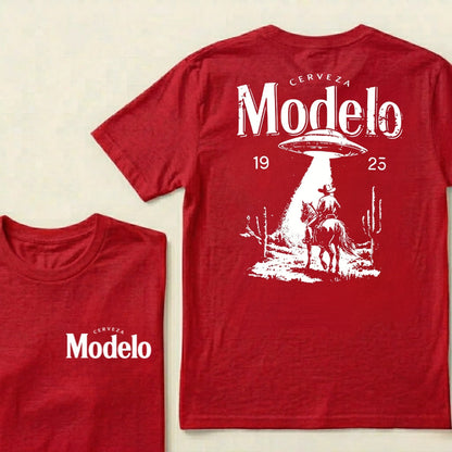 Cerveza Modelo 1925 Western Ufo Cowboy Rider Desert Cactus Vintage Graphic Tee