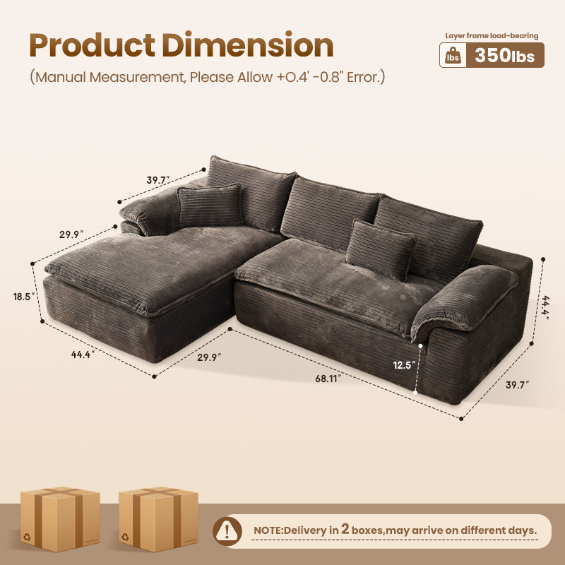 Modular Sectional Sofa with Chaise,Deep Seat Cloud Couch, Modern L-Shape