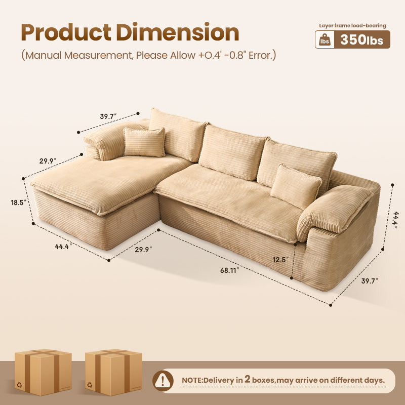 Modular Sectional Sofa with Chaise,Deep Seat Cloud Couch, Modern L-Shape