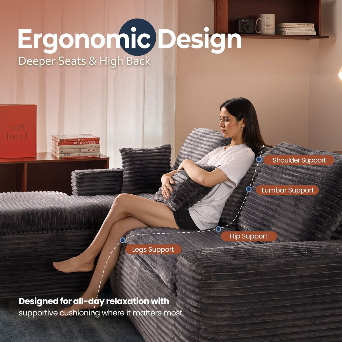 Modular Sectional Sofa with Chaise,Deep Seat Cloud Couch, Modern L-Shape