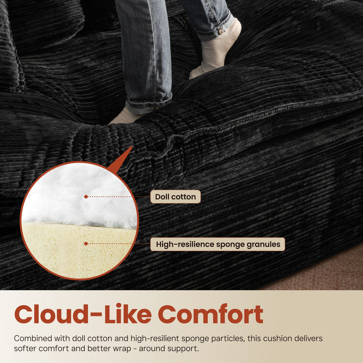Modular Sectional Sofa with Chaise,Deep Seat Cloud Couch, Modern L-Shape