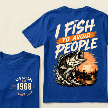 Custom EST.Year I Fish To Avoid People Old School 1968 Bass Fishing Sunset Lake Graphic T-Shirt