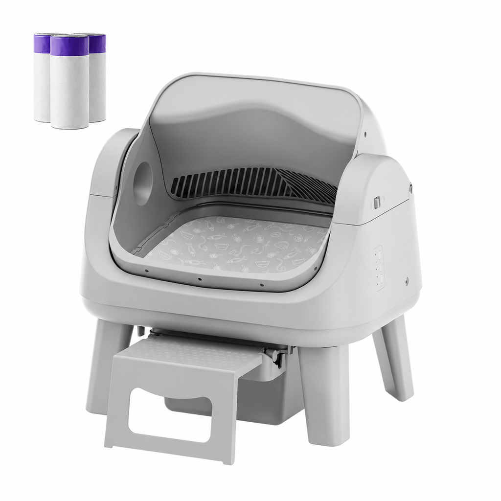 Open-Top Automatic Self-Cleaning Cat Litter Box – Easy-Entry Front Step, Triple Safety Protection and App-Free Operation