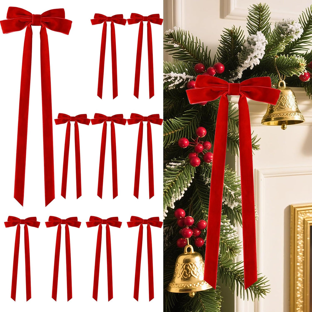 Senjie Velvet Bows for Christmas Tree, Christmas Bows for Gift Wrapping