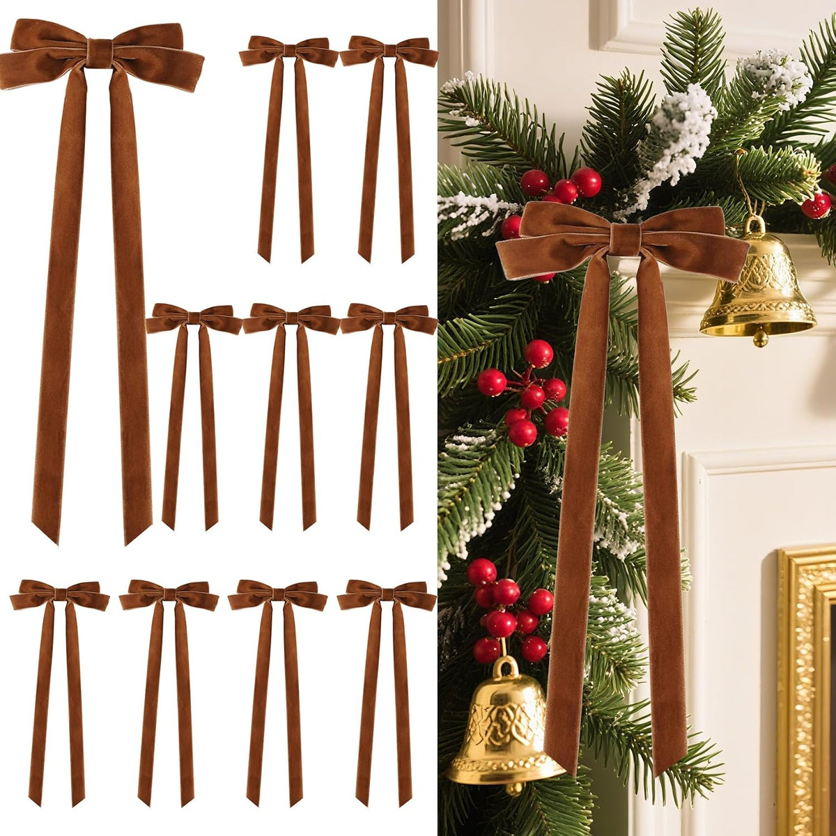 Senjie Velvet Bows for Christmas Tree, Christmas Bows for Gift Wrapping