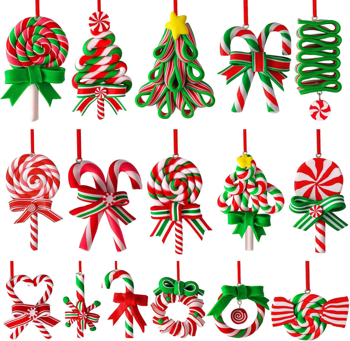 AUGSUN 16 Pcs Red and White Candy Cane Ornaments for Christmas Tree