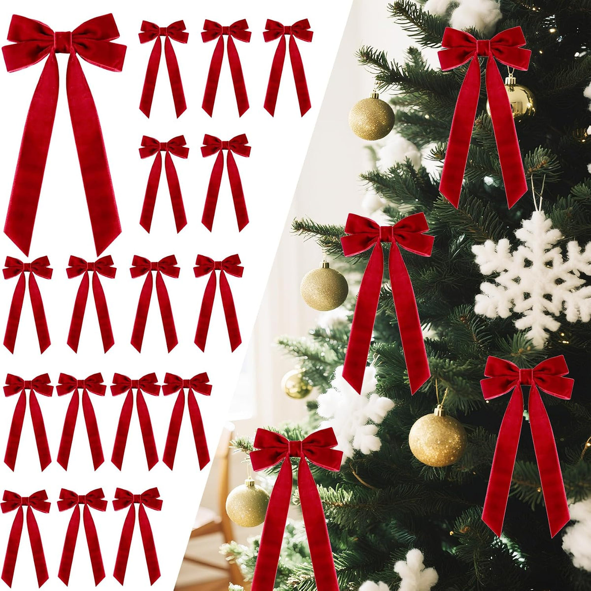 Senjie Velvet Bows for Christmas Tree, Christmas Bows for Gift Wrapping