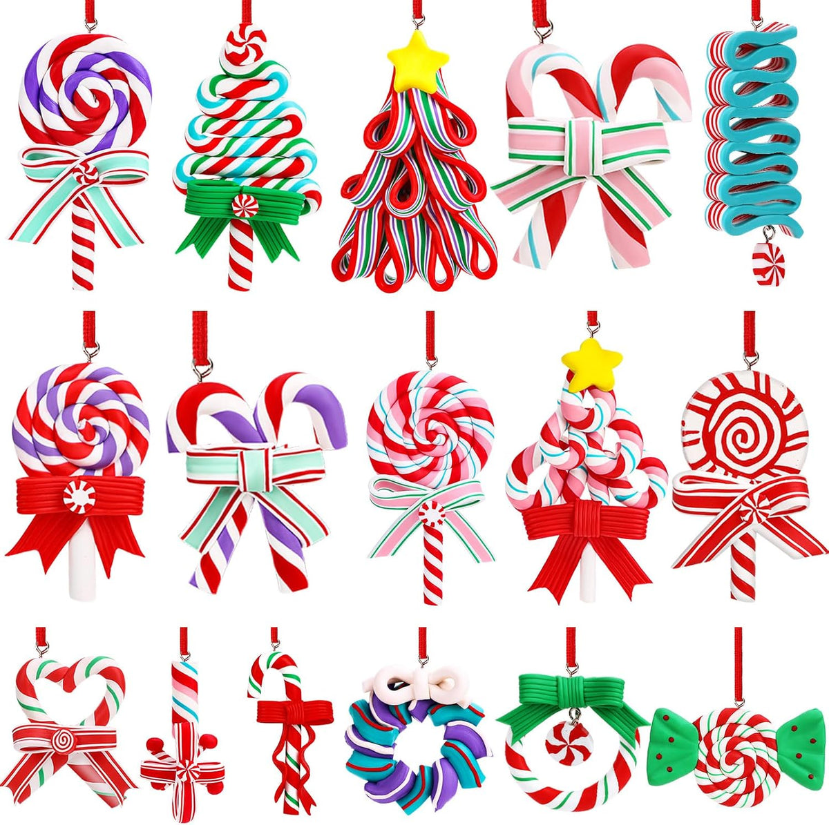 AUGSUN 16 Pcs Red and White Candy Cane Ornaments for Christmas Tree