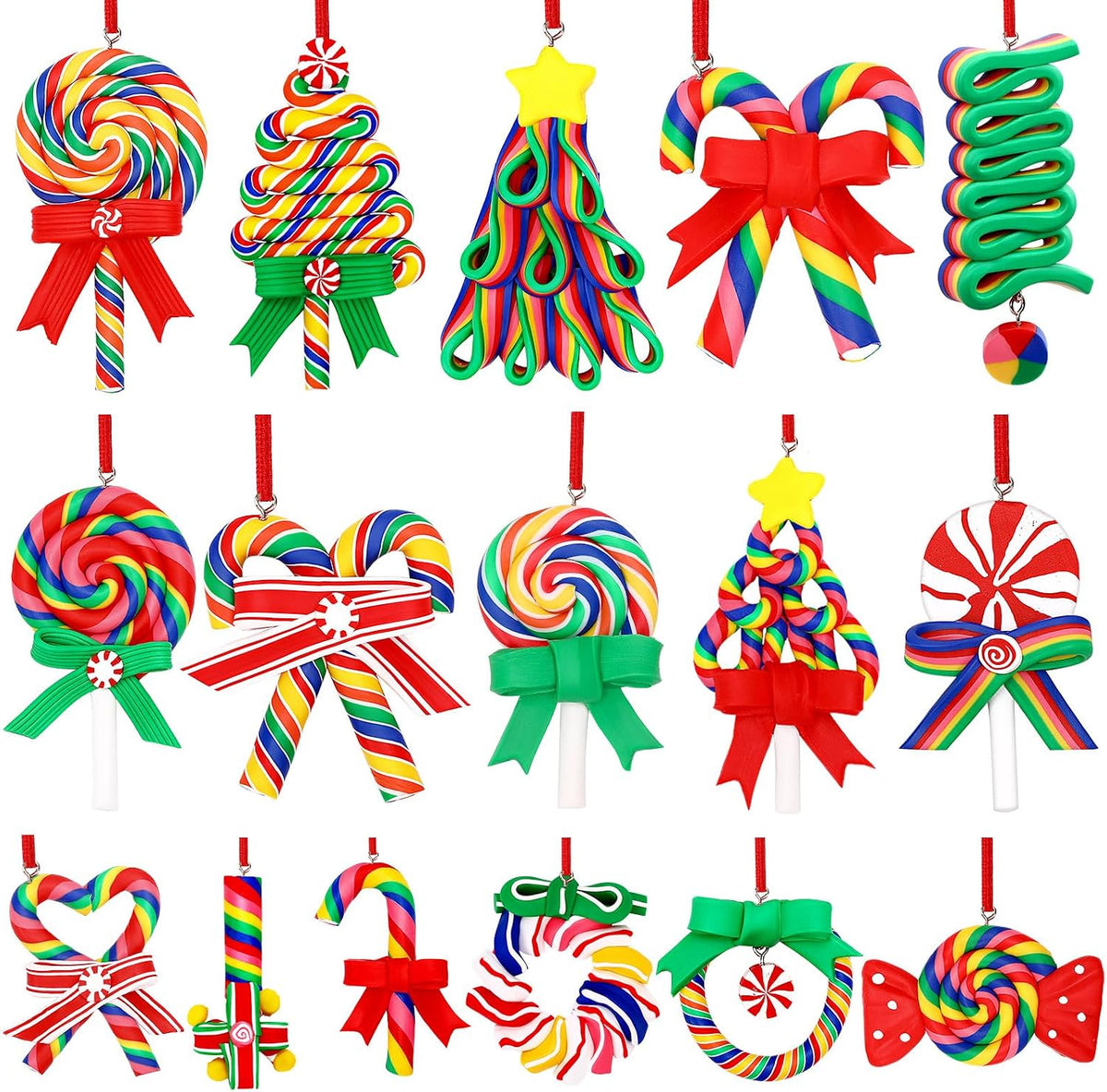 AUGSUN 16 Pcs Red and White Candy Cane Ornaments for Christmas Tree