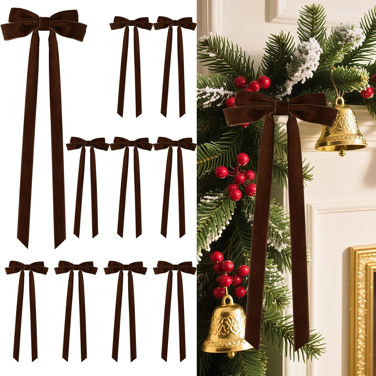 Senjie Velvet Bows for Christmas Tree, Christmas Bows for Gift Wrapping