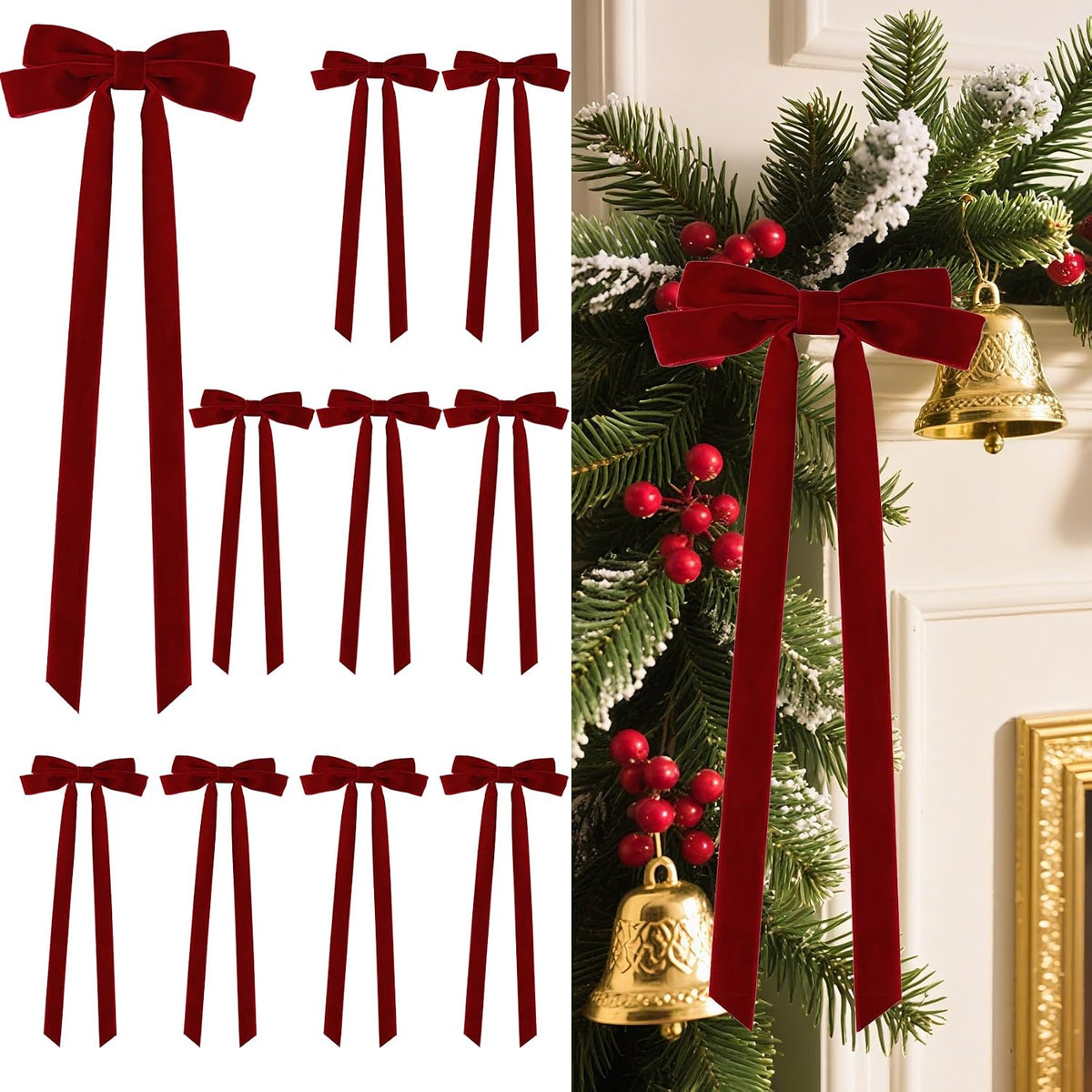 Senjie Velvet Bows for Christmas Tree, Christmas Bows for Gift Wrapping