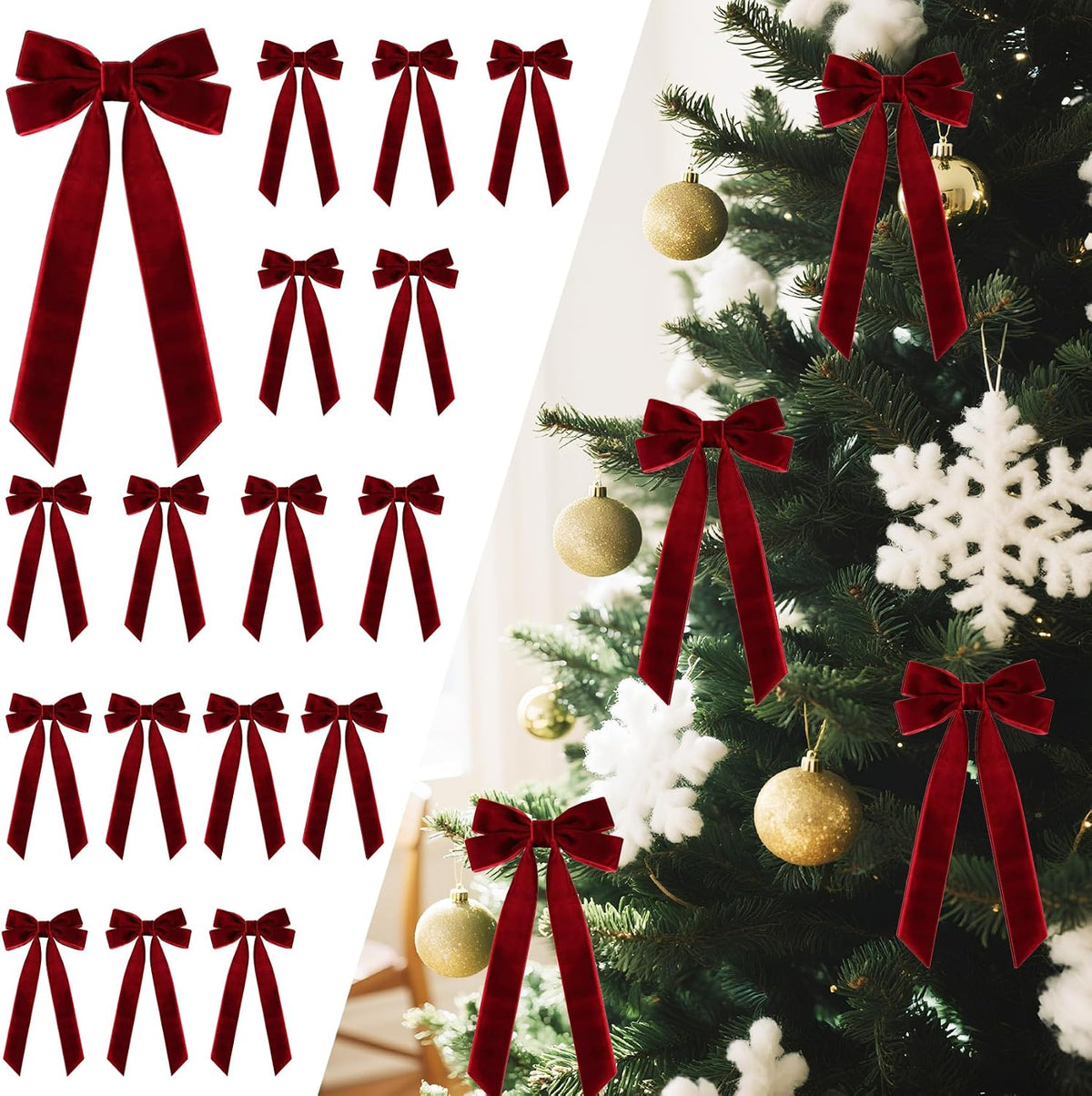 Senjie Velvet Bows for Christmas Tree, Christmas Bows for Gift Wrapping
