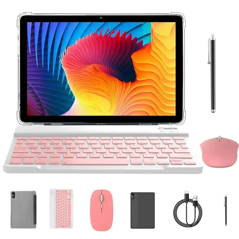 25.4 cm LCD Touchscreen Tablet with 16 GB (4 GB + 12 GB Expanded) RAM, 64 GB ROM, Android 15, Portable Bluetooth Keyboard and Mouse Set for Home Office and Gifting