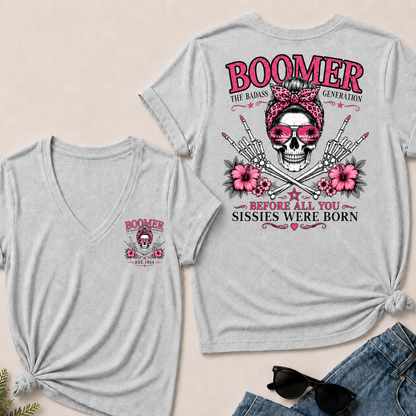 Custom Year Boomer The Badass Generation Before All You Sissies Were Born V-Neck Tee