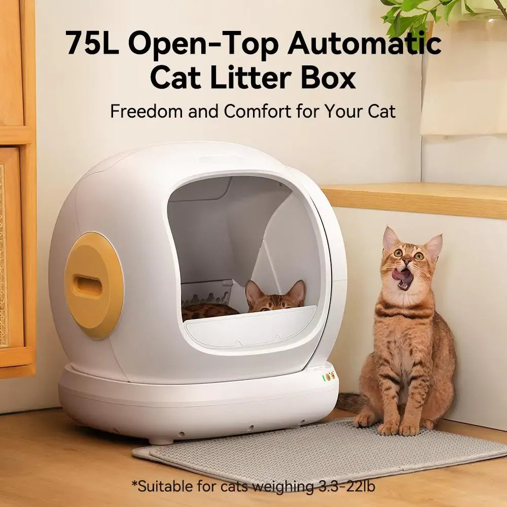75L Large Smart Automatic Cat Litter Box Enclosure - APP Control, Self-Cleaning, Odor Removal, Anti-Pinch Design, Easy Installation for Multiple Cats, Smart Litter Box, Automatic Litter Box