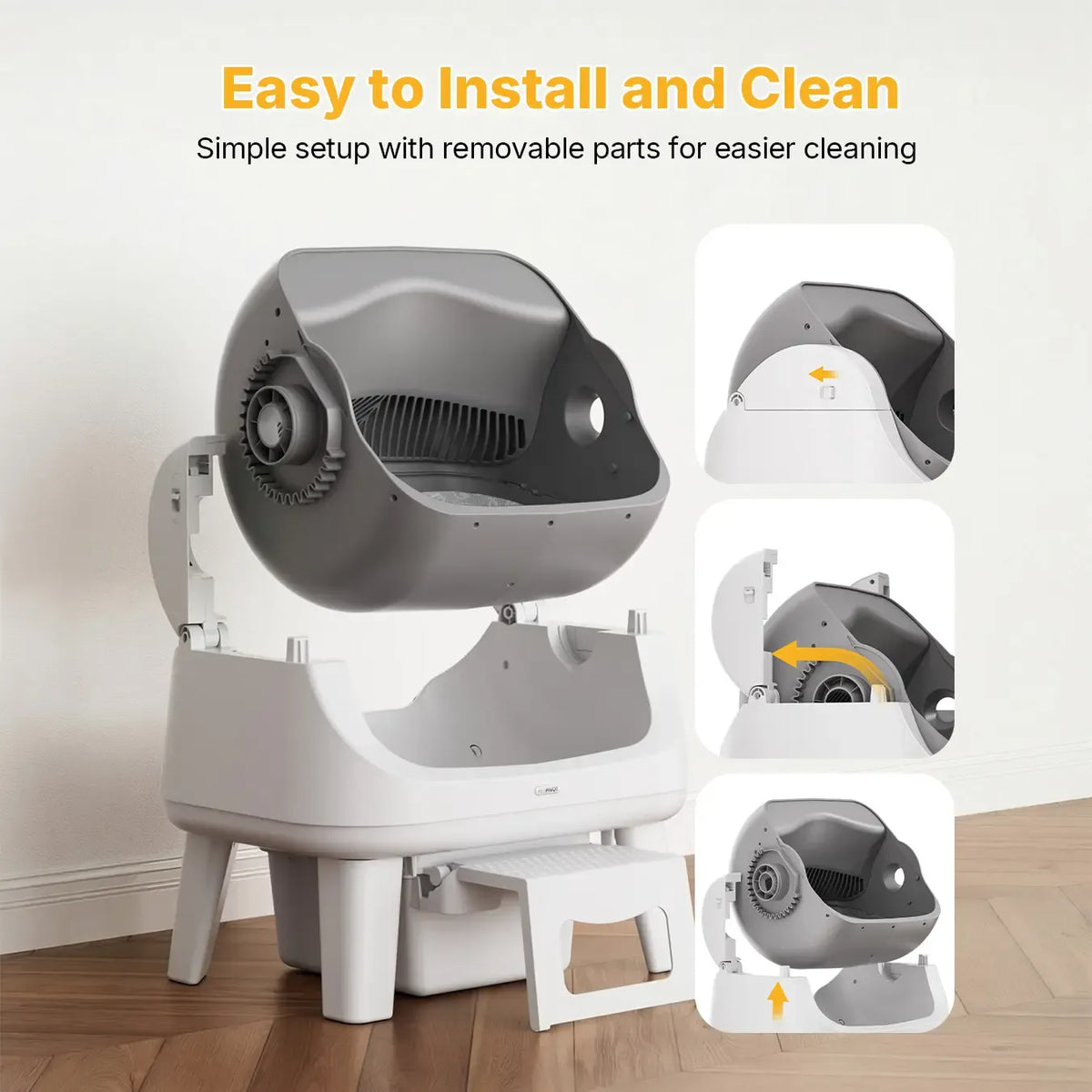 Open-Top Automatic Self-Cleaning Cat Litter Box – Easy-Entry Front Step, Triple Safety Protection and App-Free Operation