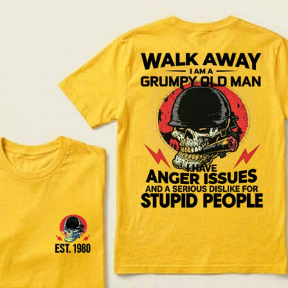 Custom EST.Year Walk Away I Am A Grumpy Old Man Skull Graphic T‑Shirt