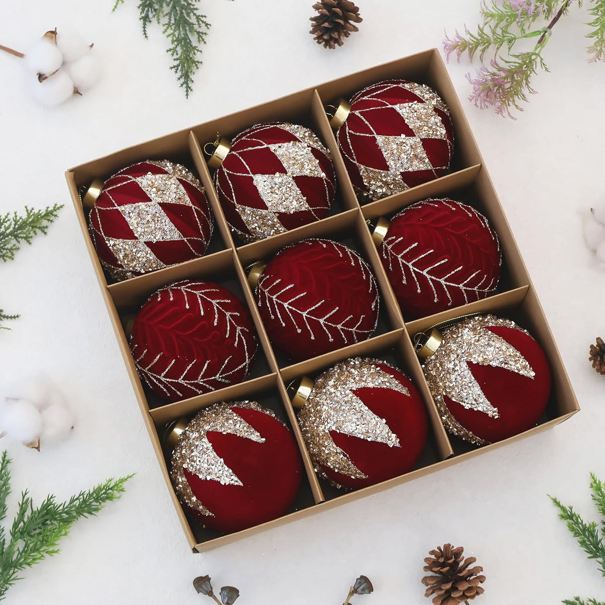3.15IN Velvet Ornaments for Christmas Tree, 12pcs Flocked Ornaments Balls