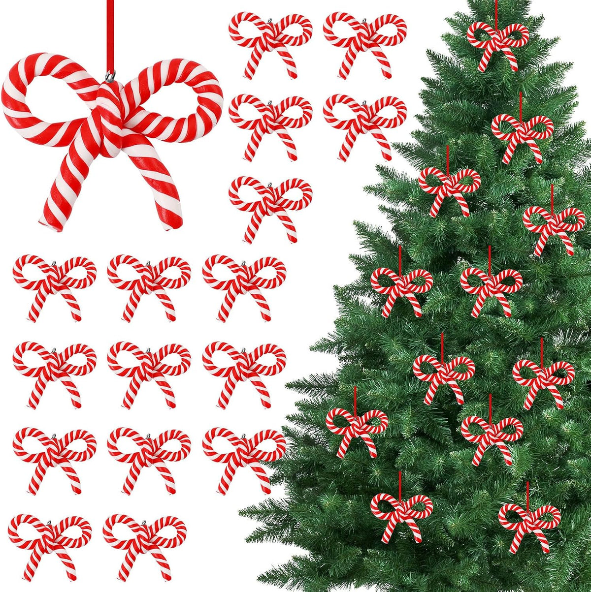 AUGSUN 16 Pcs Red and White Candy Cane Ornaments for Christmas Tree