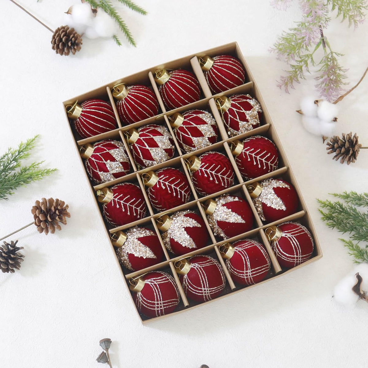 3.15IN Velvet Ornaments for Christmas Tree, 12pcs Flocked Ornaments Balls