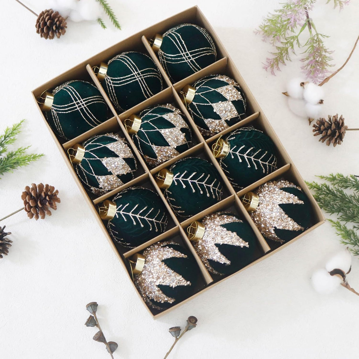 3.15IN Velvet Ornaments for Christmas Tree, 12pcs Flocked Ornaments Balls
