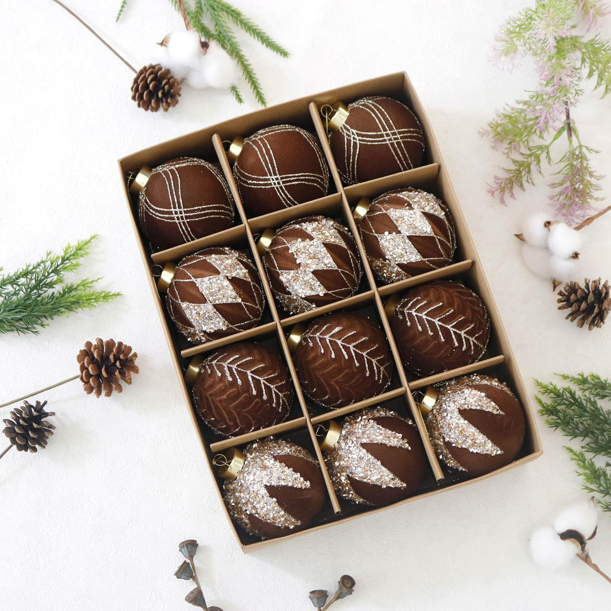 3.15IN Velvet Ornaments for Christmas Tree, 12pcs Flocked Ornaments Balls