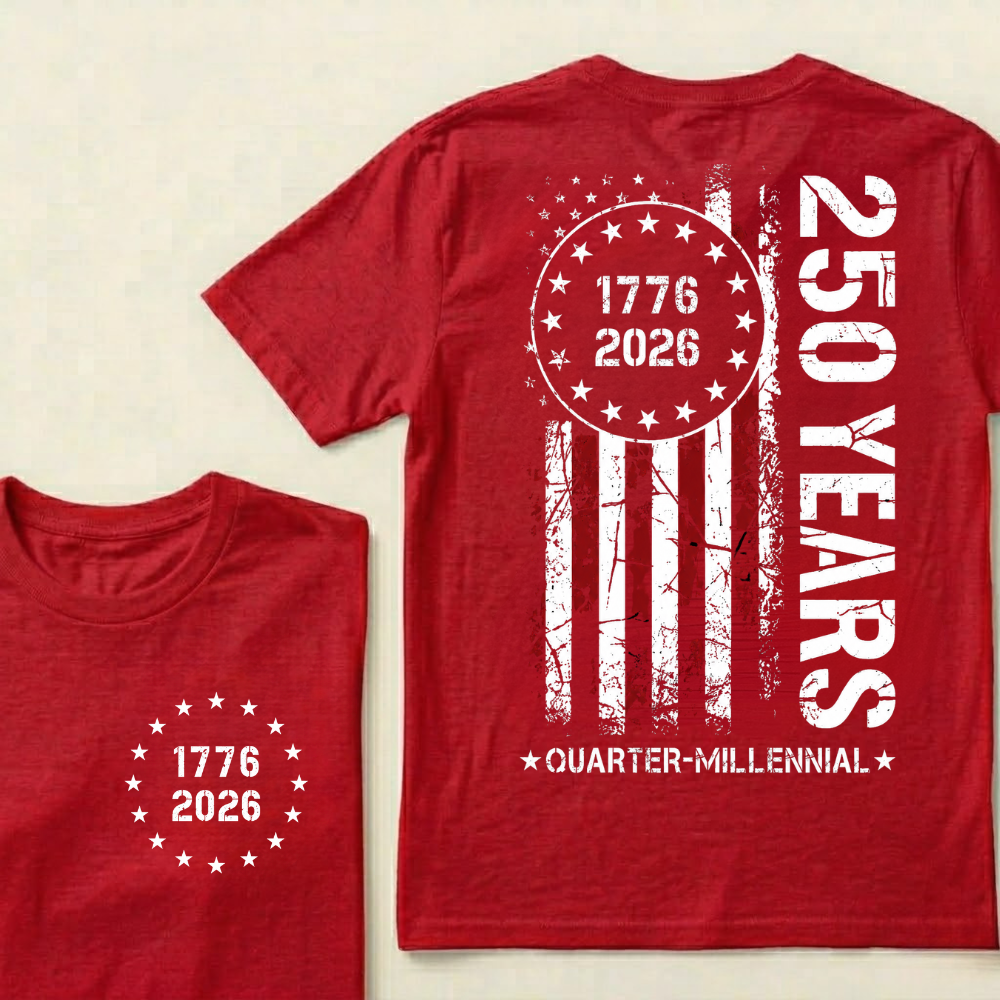 250 Years of Independence Vintage American Flag Back Print T-Shirt
