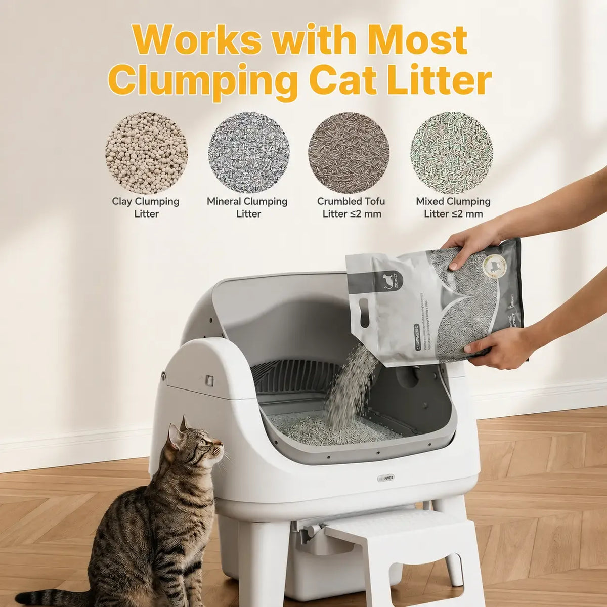 Open-Top Automatic Self-Cleaning Cat Litter Box – Easy-Entry Front Step, Triple Safety Protection and App-Free Operation