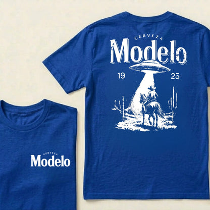 Cerveza Modelo 1925 Western Ufo Cowboy Rider Desert Cactus Vintage Graphic Tee