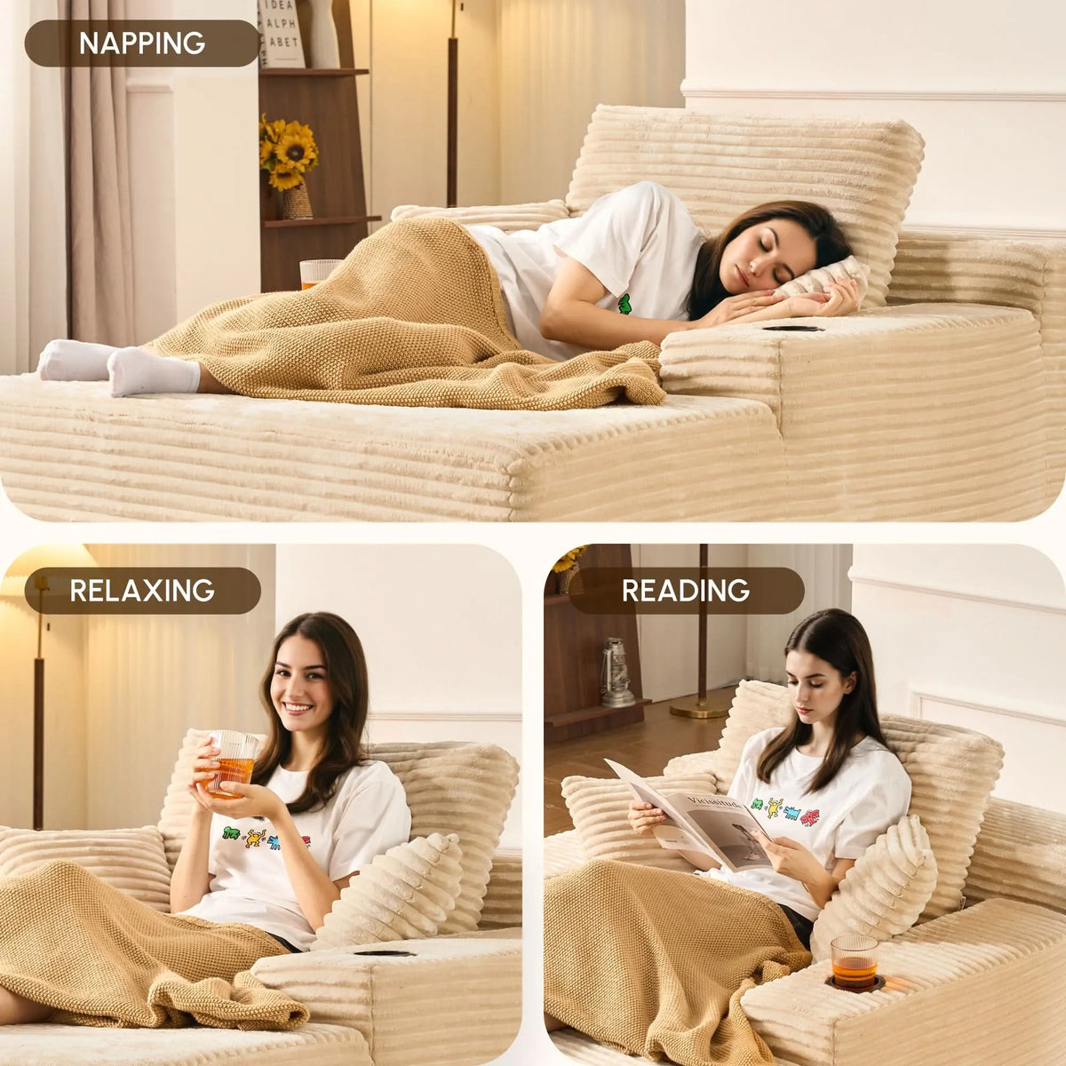 🔥Chaise Lounge Chair with Cup Holders