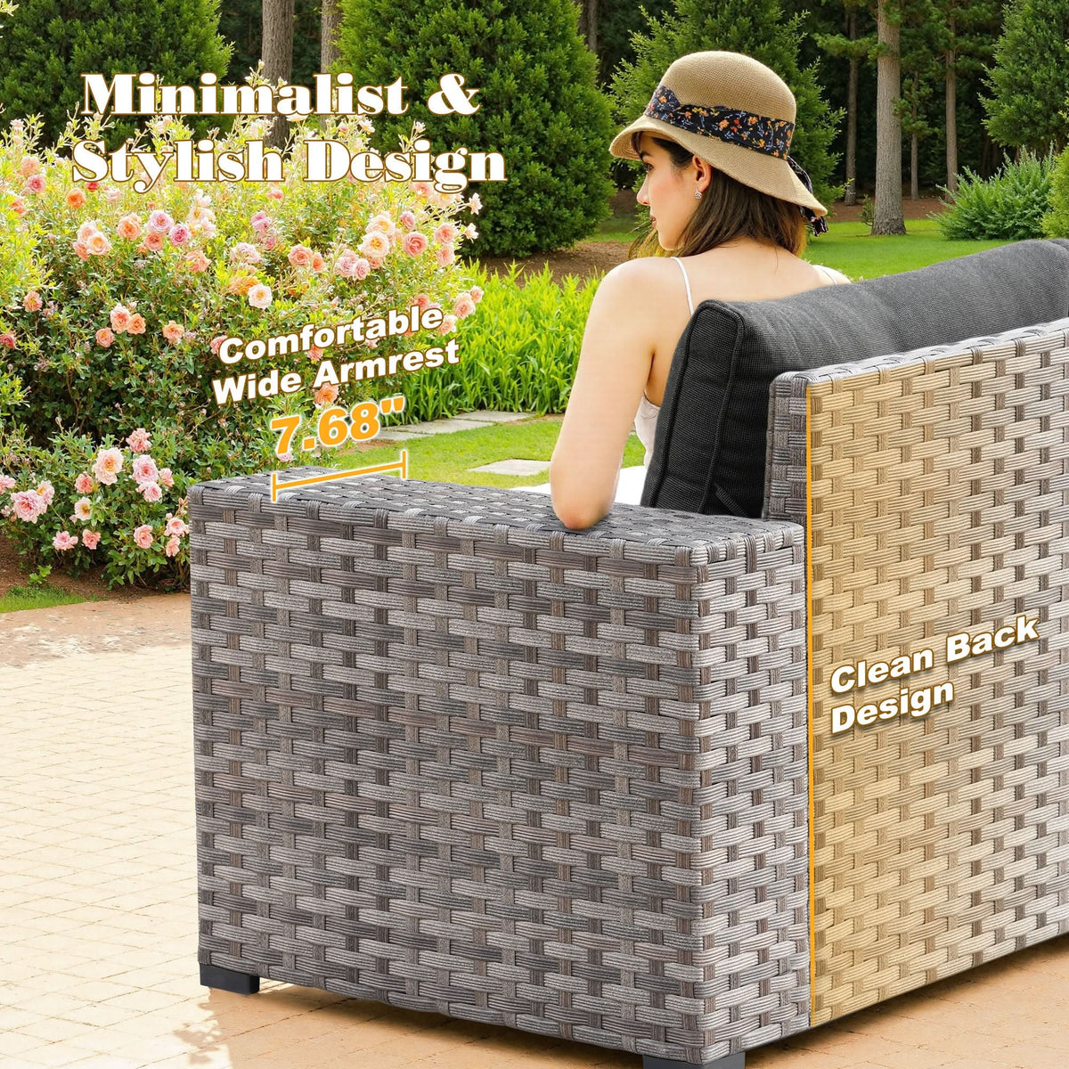 Ovios 13 Pieces Outdoor Patio Furniture Set with Fire Pit Table and Chairs with Wide Armrests