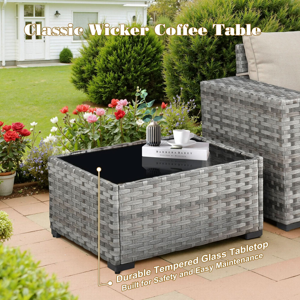 Ovios 13 Pieces Outdoor Patio Furniture Set with Fire Pit Table and Chairs with Wide Armrests