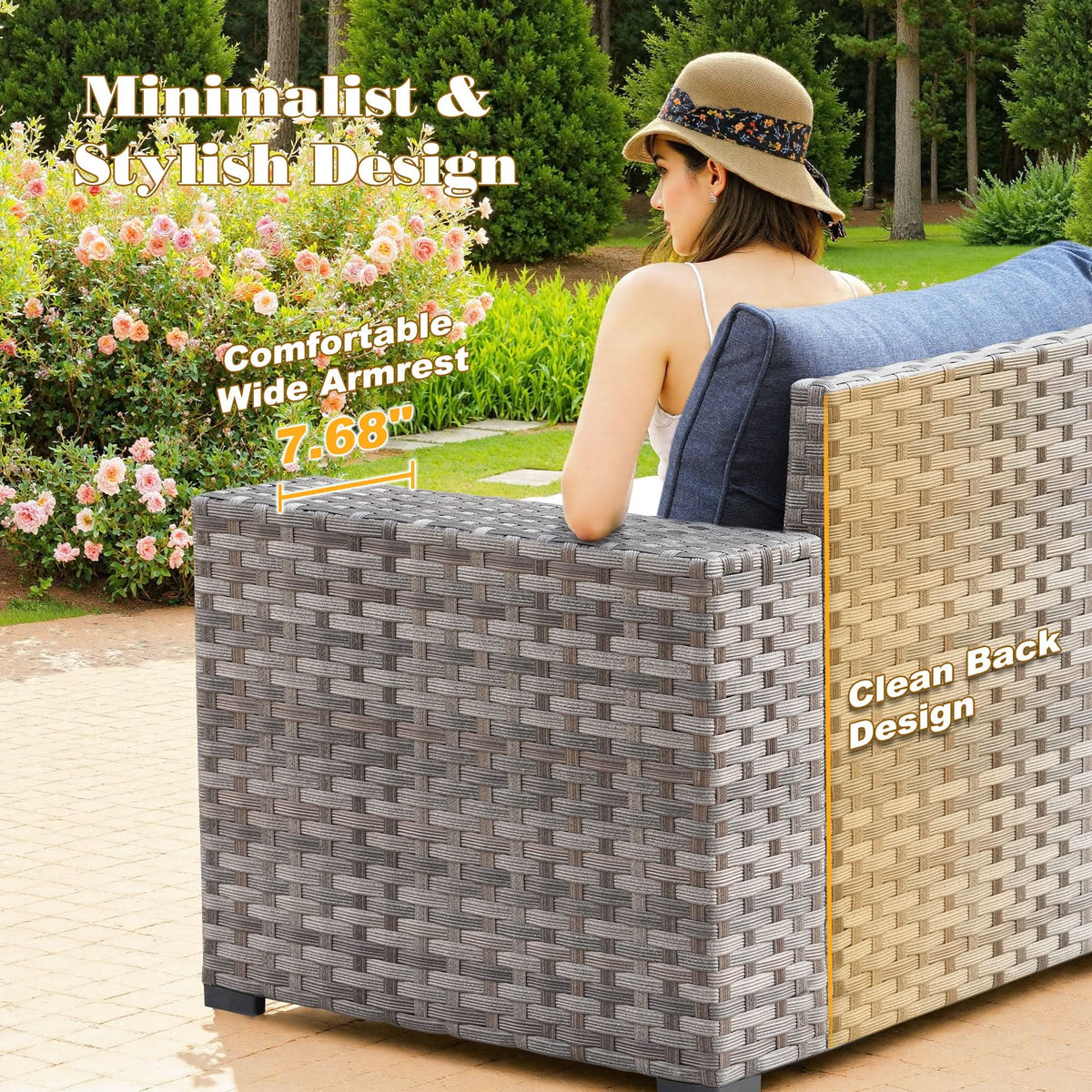 Ovios 13 Pieces Outdoor Patio Furniture Set with Fire Pit Table and Chairs with Wide Armrests