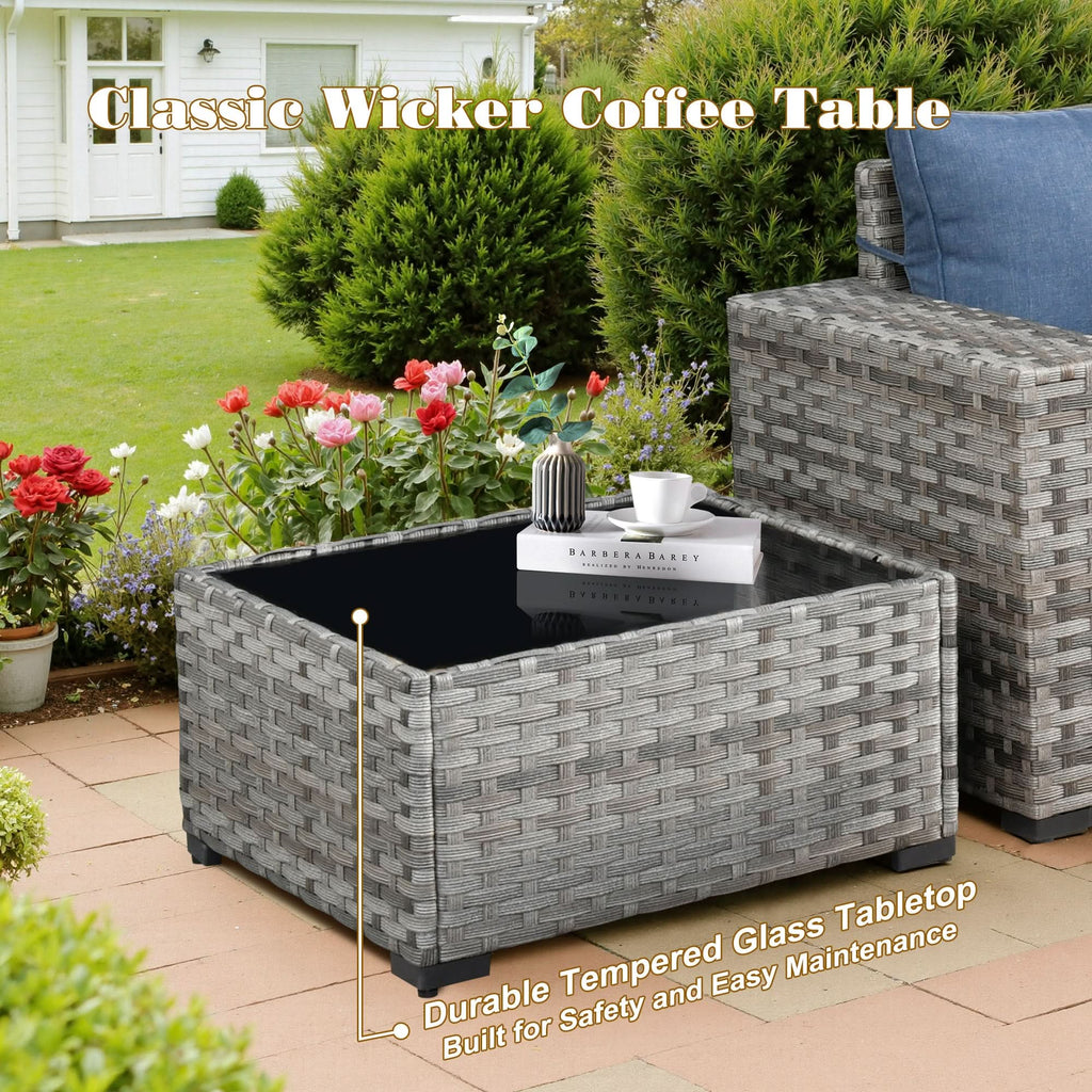 Ovios 13 Pieces Outdoor Patio Furniture Set with Fire Pit Table and Chairs with Wide Armrests