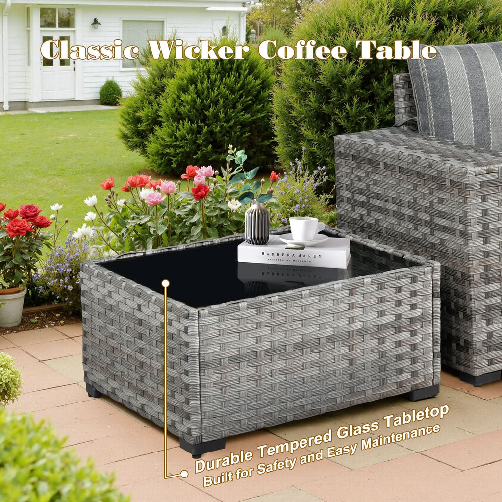 Ovios 13 Pieces Outdoor Patio Furniture Set with Fire Pit Table and Chairs with Wide Armrests