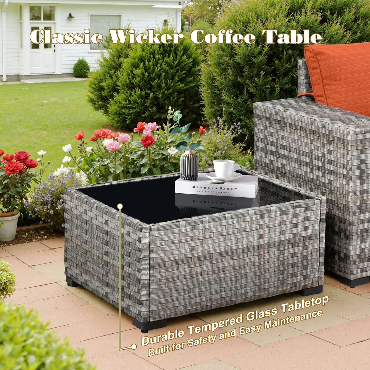 Ovios 13 Pieces Outdoor Patio Furniture Set with Fire Pit Table and Chairs with Wide Armrests