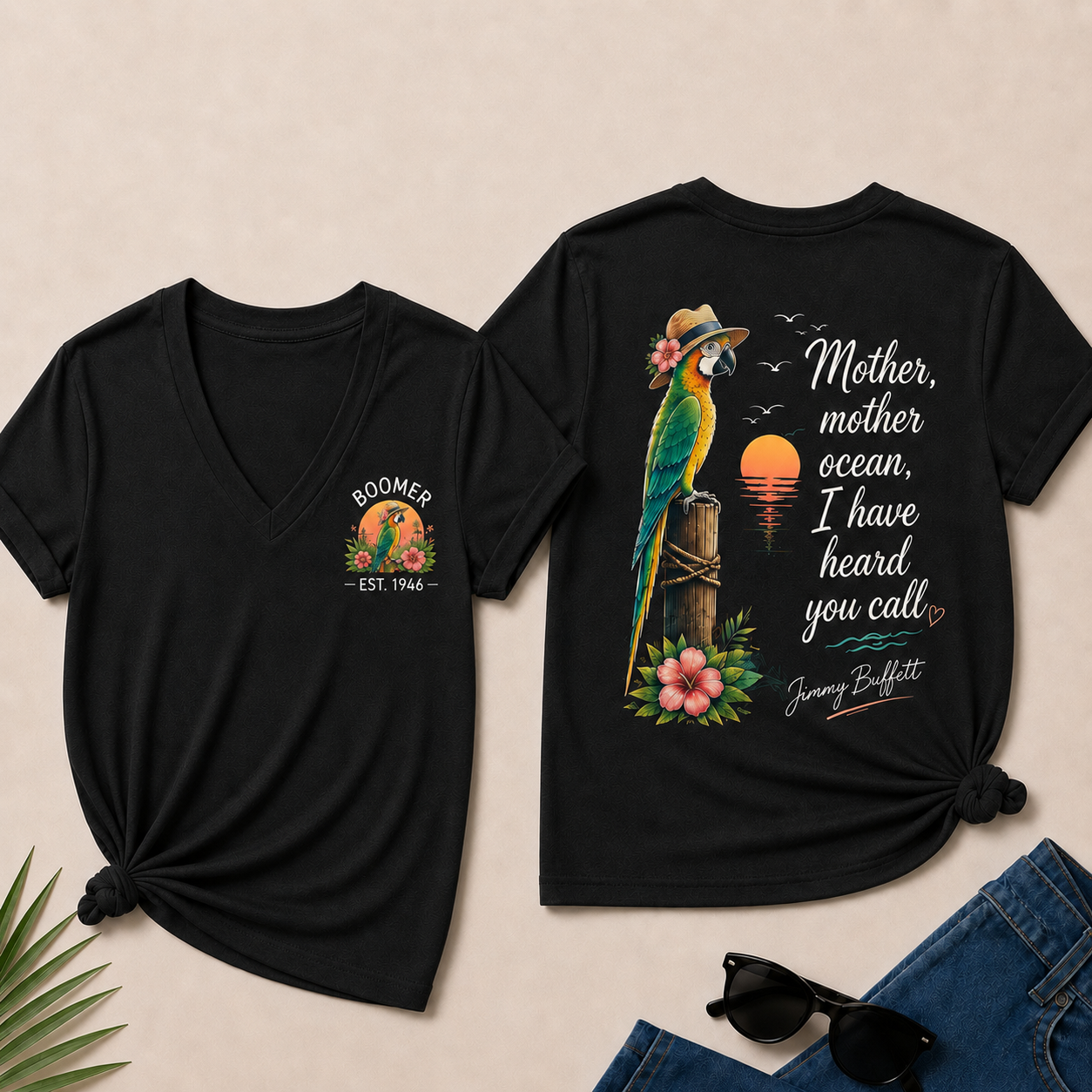 Custom Year Shirt — BOOMER. [YOUR YEAR] | Mother,Mother Ocean,I have Heard You Call -Jimmy Buffett V-Neck T-Shirt