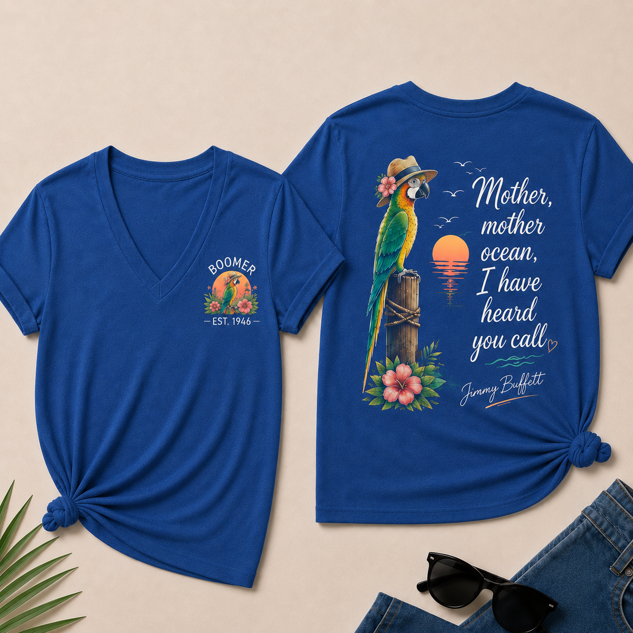 Custom Year Shirt — BOOMER. [YOUR YEAR] | Mother,Mother Ocean,I have Heard You Call -Jimmy Buffett V-Neck T-Shirt