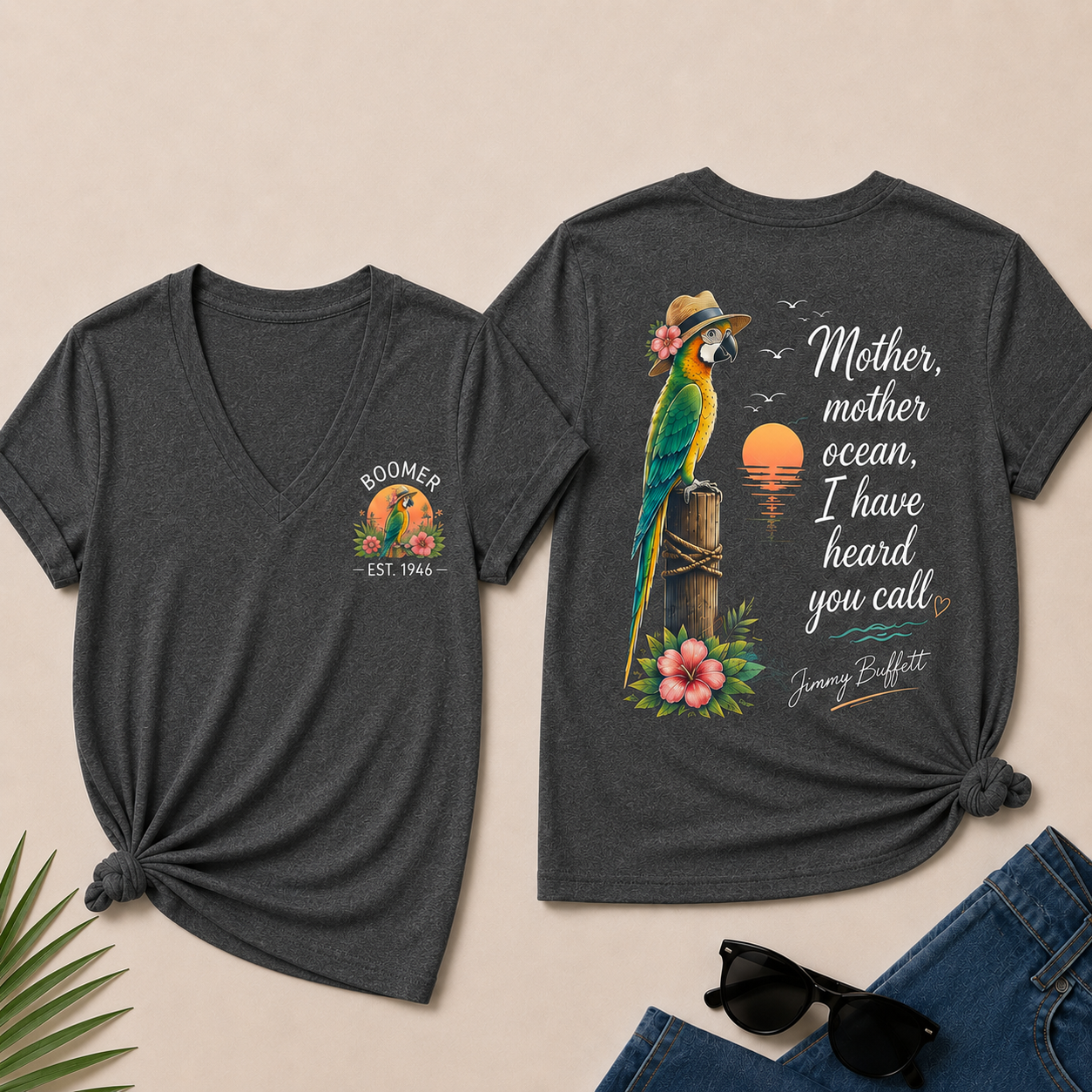Custom Year Shirt — BOOMER. [YOUR YEAR] | Mother,Mother Ocean,I have Heard You Call -Jimmy Buffett V-Neck T-Shirt