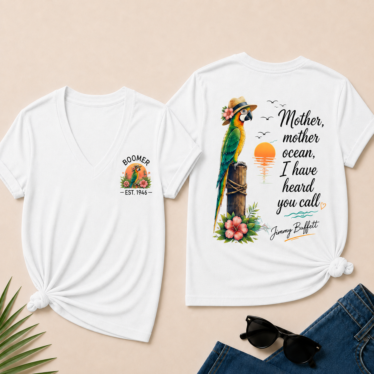 Custom Year Shirt — BOOMER. [YOUR YEAR] | Mother,Mother Ocean,I have Heard You Call -Jimmy Buffett V-Neck T-Shirt