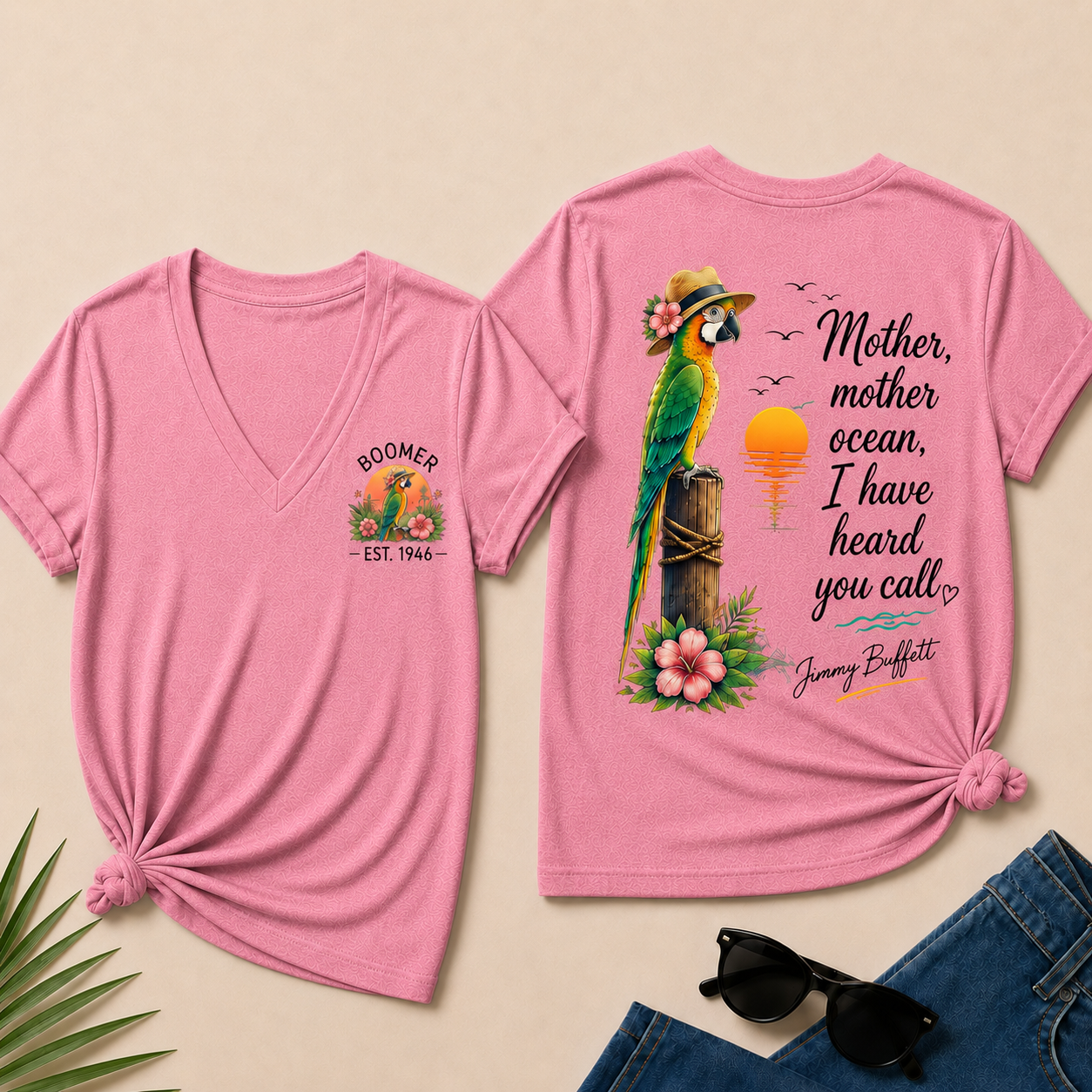 Custom Year Shirt — BOOMER. [YOUR YEAR] | Mother,Mother Ocean,I have Heard You Call -Jimmy Buffett V-Neck T-Shirt