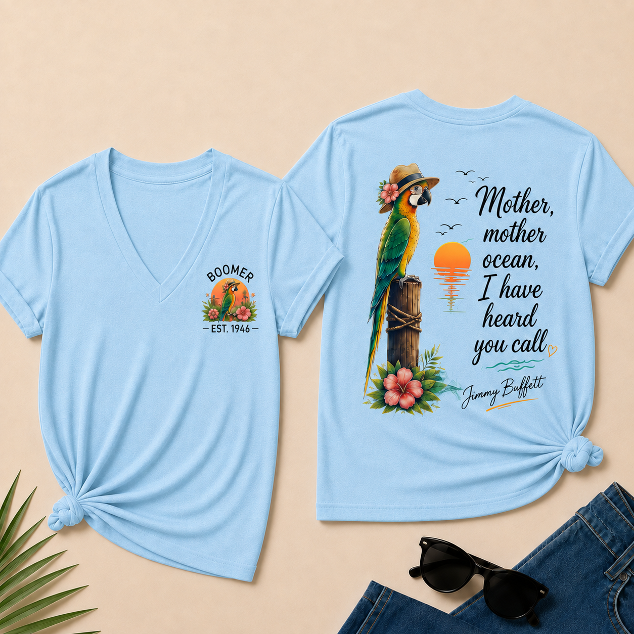 Custom Year Shirt — BOOMER. [YOUR YEAR] | Mother,Mother Ocean,I have Heard You Call -Jimmy Buffett V-Neck T-Shirt